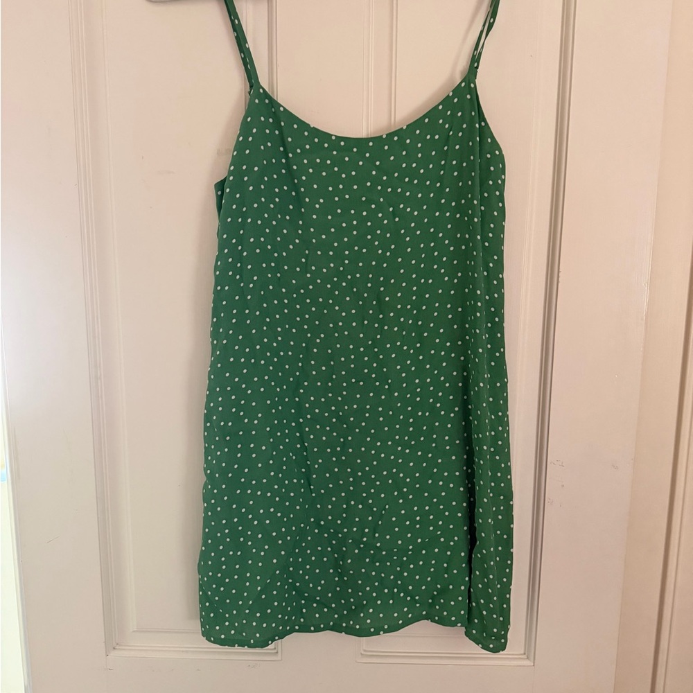 Reformation Green Polka Dot Slip Dress